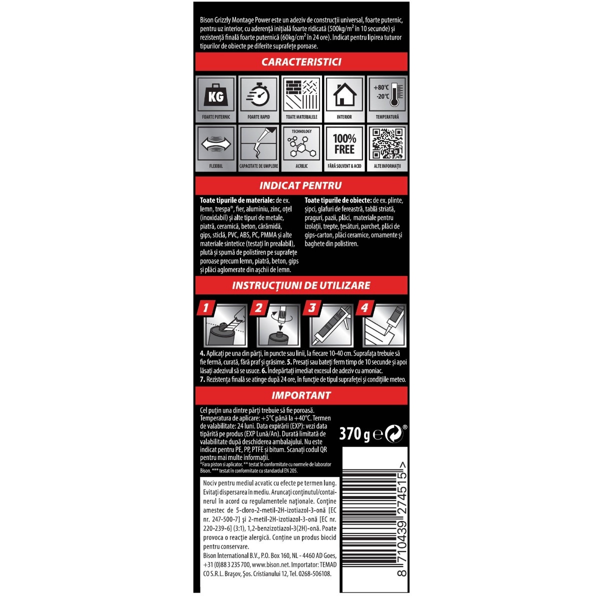 ADEZIV UNIVERSAL MONTAGE POWER GRIZZLY 370g BISON - 16597
