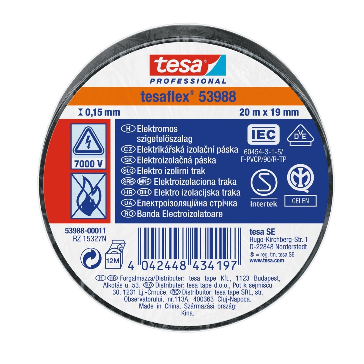 BANDA IZOLATOARE TESA 20Mx19mm negru - 00255