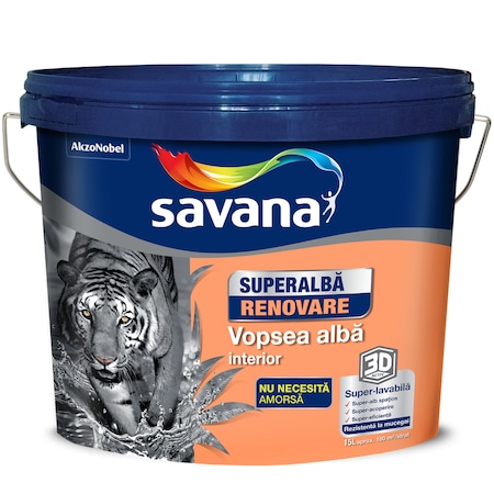 VOPSEA LAVABILA INTERIOR SAVANA SUPERLAVABILA ALB 15L RENOVARE